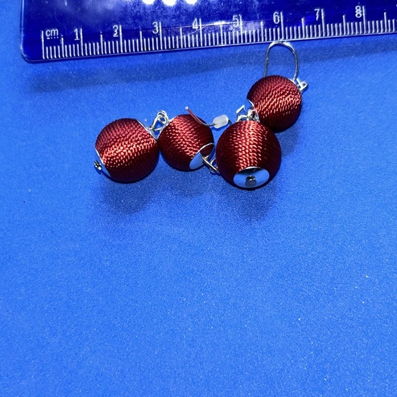 Thread Wrapped red Drop Earrings - Picture 2 of 5